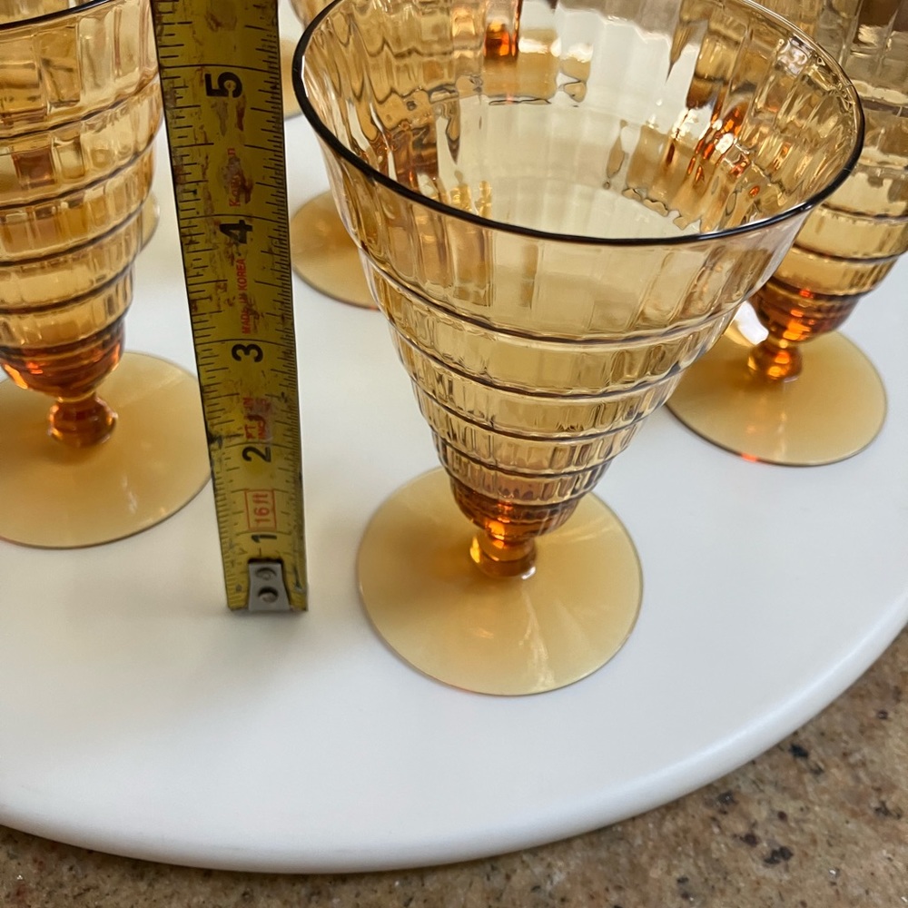 8 vintage amber glasses